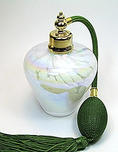 Art Glass Perfume Cologne Refillable Empty Bottle with Bulb and Tassel Atomizer Sprayer (Green Bulb Color)