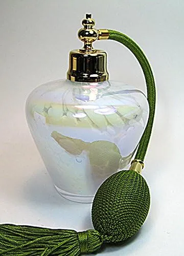 Art Glass Perfume Cologne Refillable Empty Bottle with Bulb and Tassel Atomizer Sprayer (Green Bulb Color)