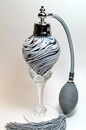 Art Perfume Cologne Black White Marble Crystal Glass Bottle with Silver Gray Bulb and Tassel Atomizer Sprayer