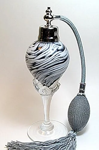 Art Perfume Cologne Black White Marble Crystal Glass Bottle with Silver Gray Bulb and Tassel Atomizer Sprayer