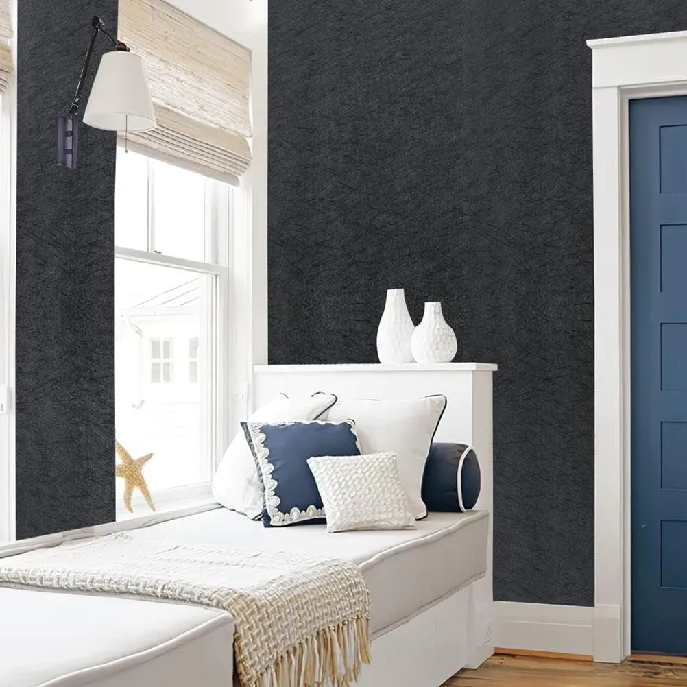 Arthome Peel and Stick Wallpaper 23.6''x200'' Black Embossed Contact Paper,Silk Textured Vinyl Decorative Sticker for Living Room,Bedroom,Countertop Cabinets,Removable Contact Paper Wall Covering