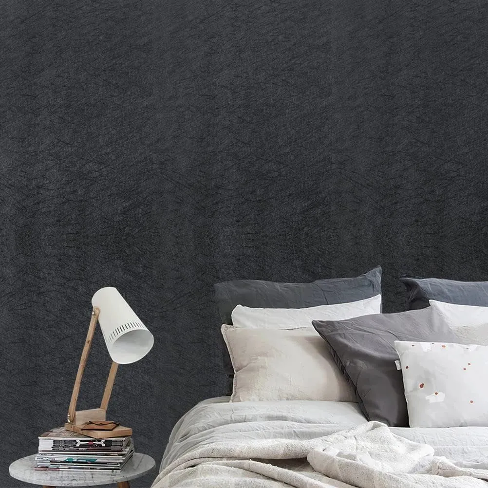 Arthome Peel and Stick Wallpaper 23.6''x200'' Black Embossed Contact Paper,Silk Textured Vinyl Decorative Sticker for Living Room,Bedroom,Countertop Cabinets,Removable Contact Paper Wall Covering