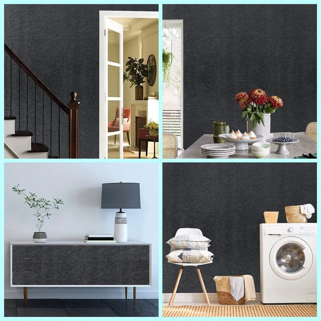 Arthome Peel and Stick Wallpaper 23.6''x200'' Black Embossed Contact Paper,Silk Textured Vinyl Decorative Sticker for Living Room,Bedroom,Countertop Cabinets,Removable Contact Paper Wall Covering