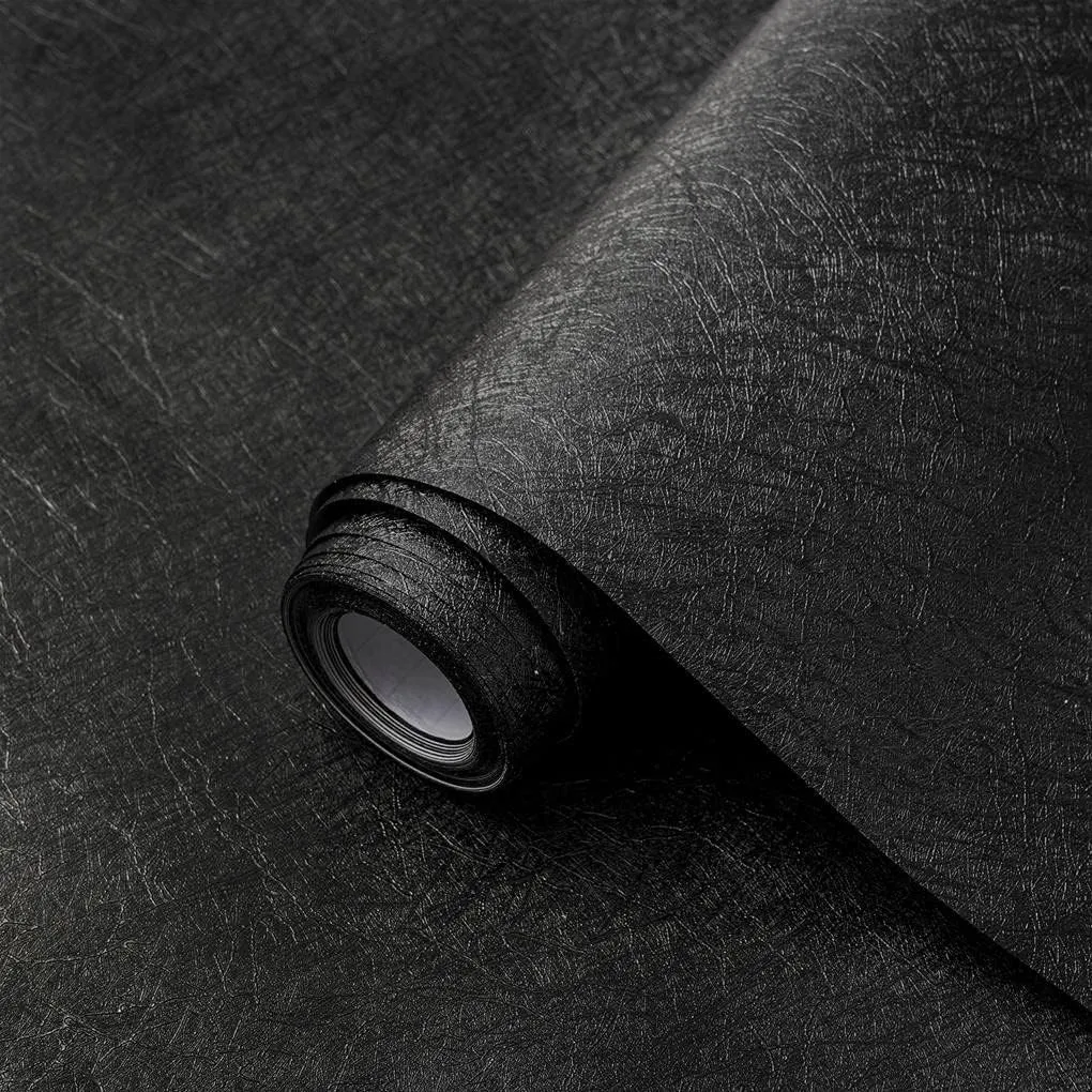 Arthome Peel and Stick Wallpaper 23.6''x200'' Black Embossed Contact Paper,Silk Textured Vinyl Decorative Sticker for Living Room,Bedroom,Countertop Cabinets,Removable Contact Paper Wall Covering