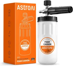 AstroAI Wide Neck Foam Cannon, with 1/4 Inch Quick Connector Plug to Pressure Washer, 1.0mm Orifice,1 Liter Capacity, Orange Lable