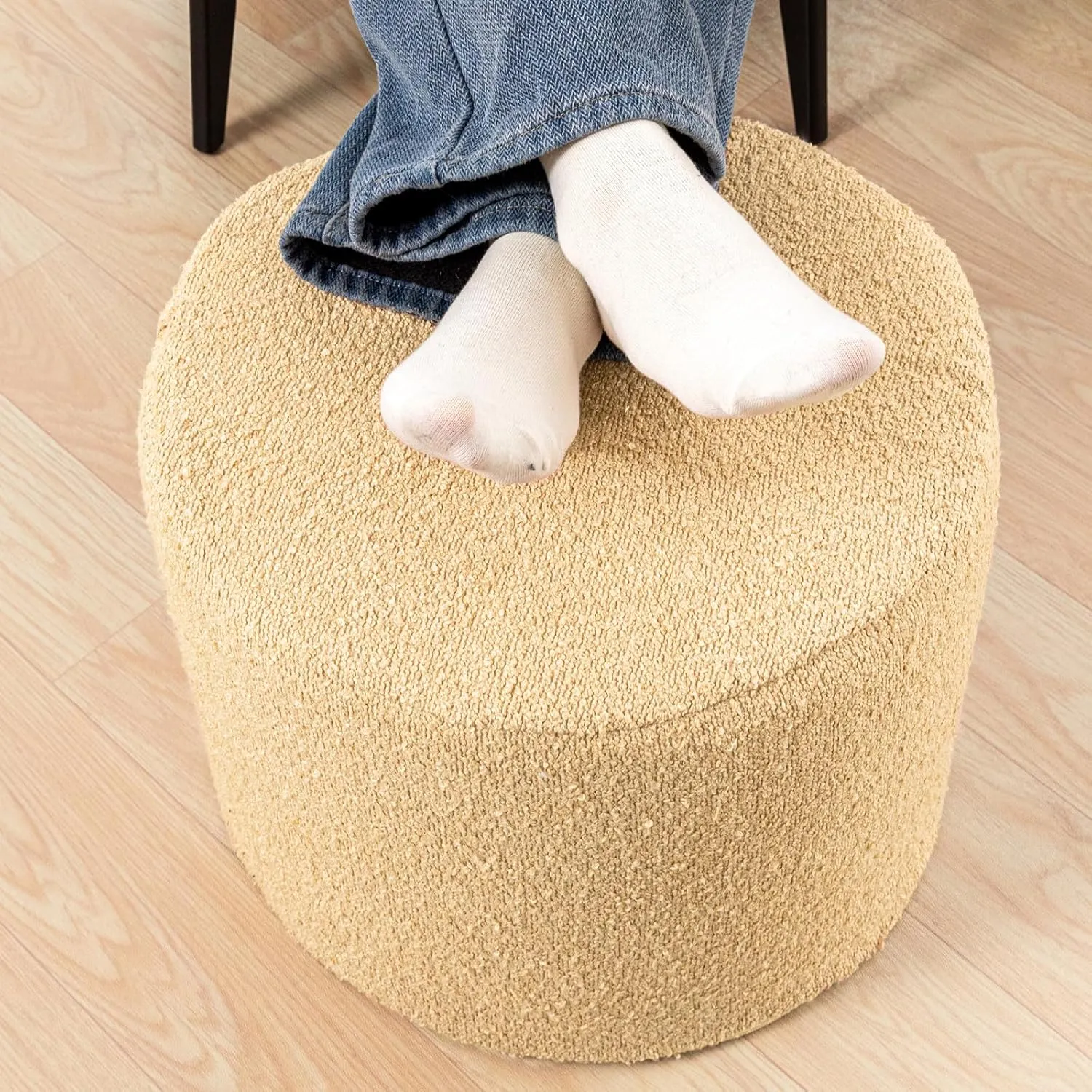 Asuprui Supportive Boucle Ottoman Foot Rest Elevate Your Living Room Decor with Lightweight Pouf Ottoman Filler and Comfort Cover Modern Foam Stuffed Poof Perfect to Rest Your Feet (Light Coffee)
