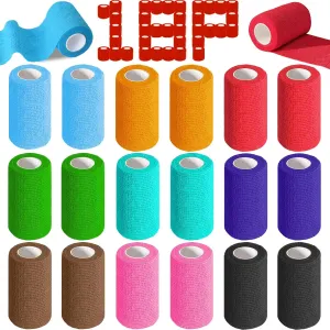 AZEN 18 Pack Self Adhesive Bandage Wrap, 4" X 5 Yards Elastic Cohesive Bandage Wrap, Color Athletic Tape, Tattoo Grip Tape Wra, Ankle Tape, Vet Wrap
