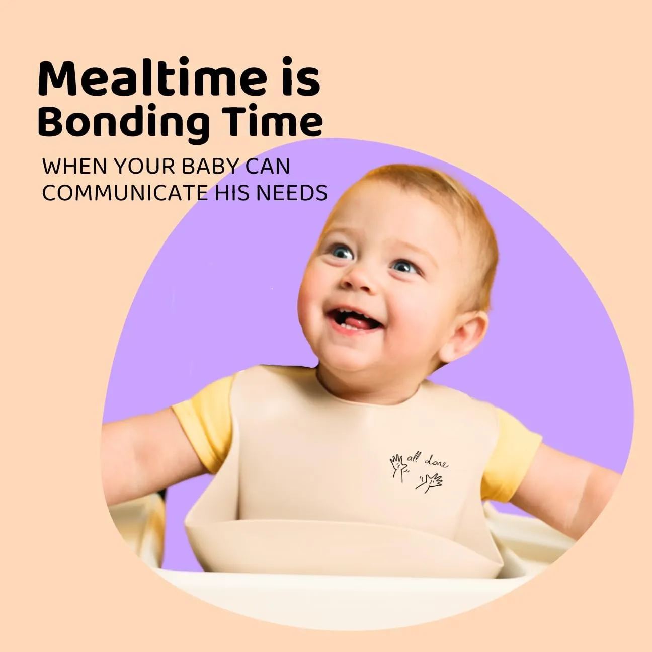 Baby Sign Language Bib, Silicone Bibs with Food Catcher, Silicone Baby Bib with Adjustable Neckband, 6-36 Months
