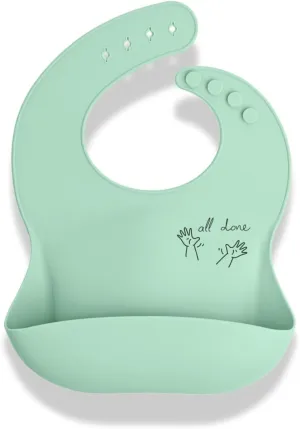 Baby Sign Language Bib, Silicone Bibs with Food Catcher, Silicone Baby Bib with Adjustable Neckband, 6-36 Months