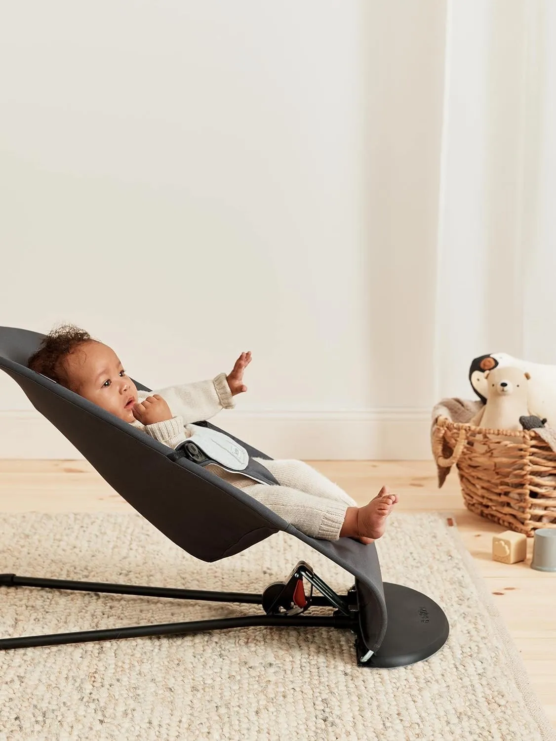 BabyBjörn Bouncer Balance Soft, Cotton/Jersey, Dark Gray/Gray 2-in-1 Adjustable Baby Bouncer Seat and Toddler Chair, Newborn to Toddler (8-29 lbs), 4 Positions, Lightweight & Portable