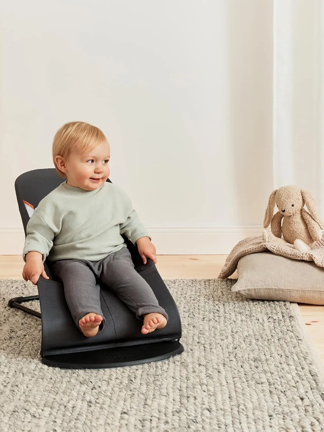 BabyBjörn Bouncer Balance Soft, Cotton/Jersey, Dark Gray/Gray 2-in-1 Adjustable Baby Bouncer Seat and Toddler Chair, Newborn to Toddler (8-29 lbs), 4 Positions, Lightweight & Portable