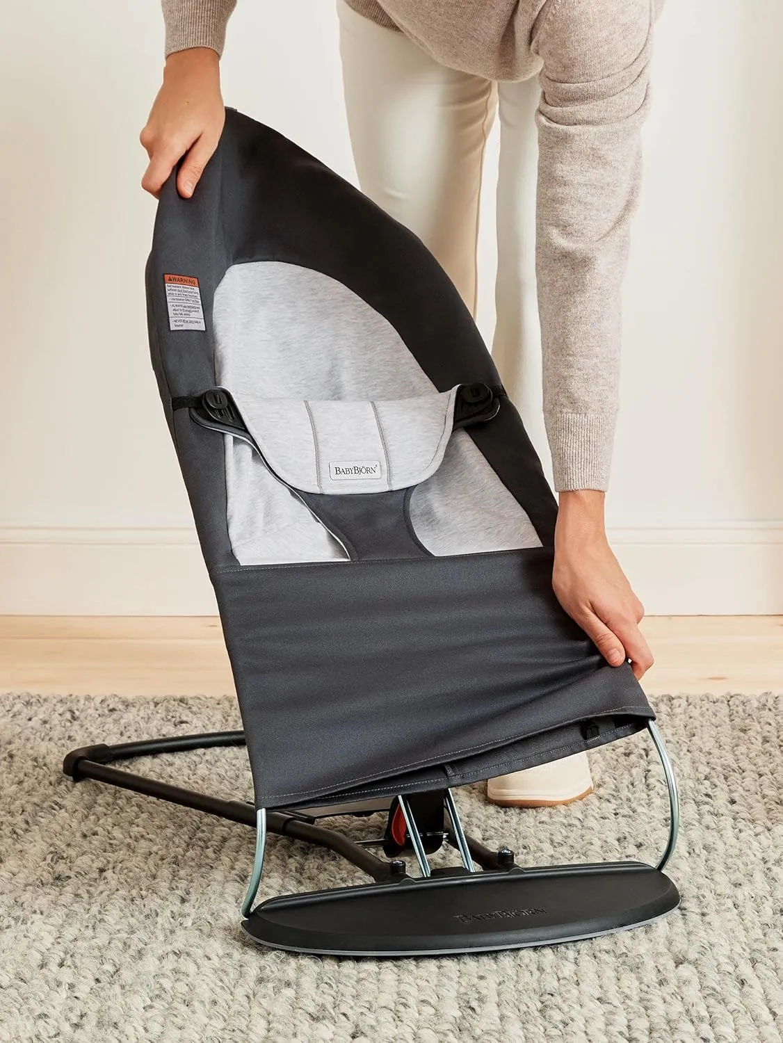 BabyBjörn Bouncer Balance Soft, Cotton/Jersey, Dark Gray/Gray 2-in-1 Adjustable Baby Bouncer Seat and Toddler Chair, Newborn to Toddler (8-29 lbs), 4 Positions, Lightweight & Portable
