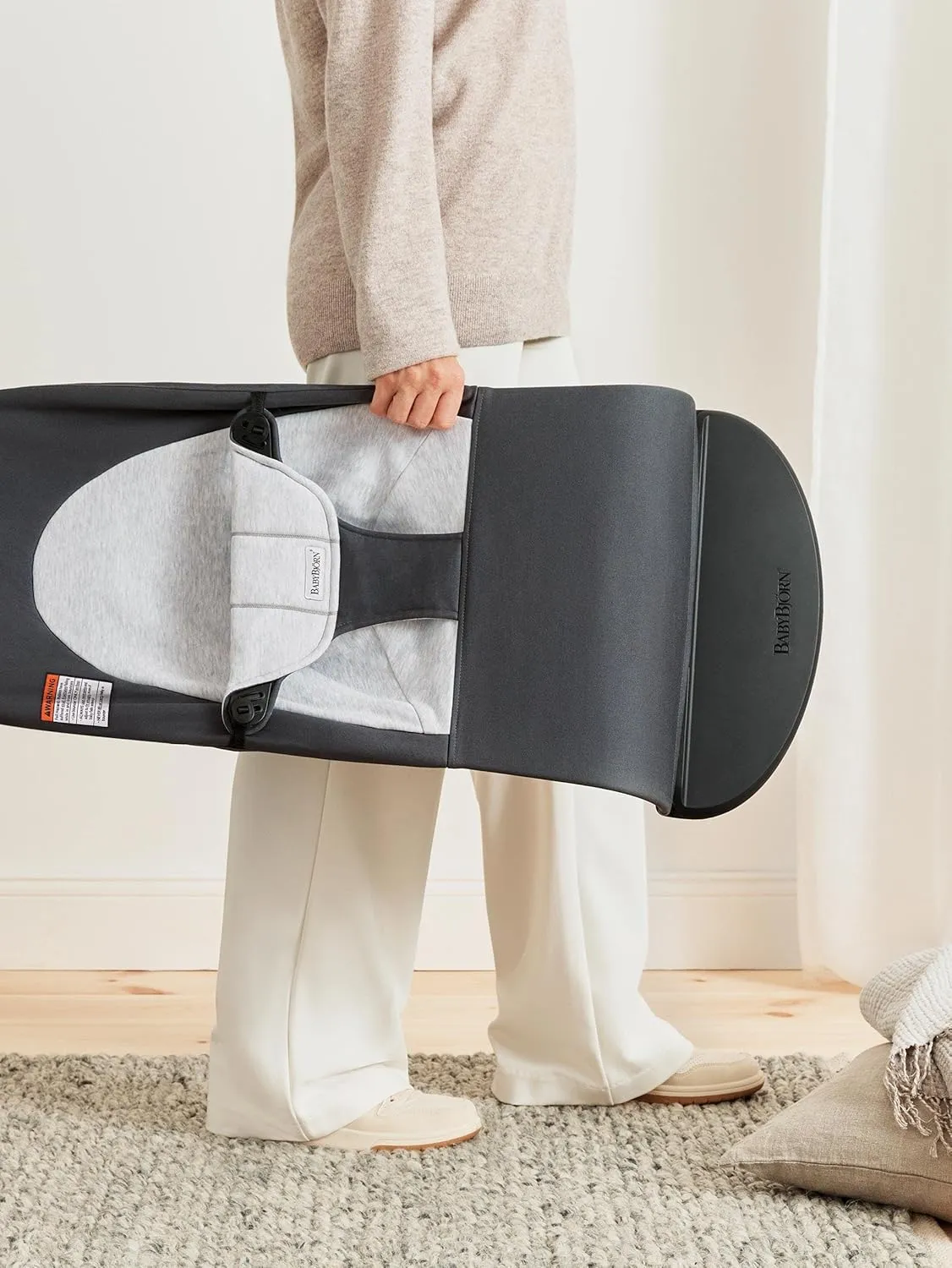 BabyBjörn Bouncer Balance Soft, Cotton/Jersey, Dark Gray/Gray 2-in-1 Adjustable Baby Bouncer Seat and Toddler Chair, Newborn to Toddler (8-29 lbs), 4 Positions, Lightweight & Portable