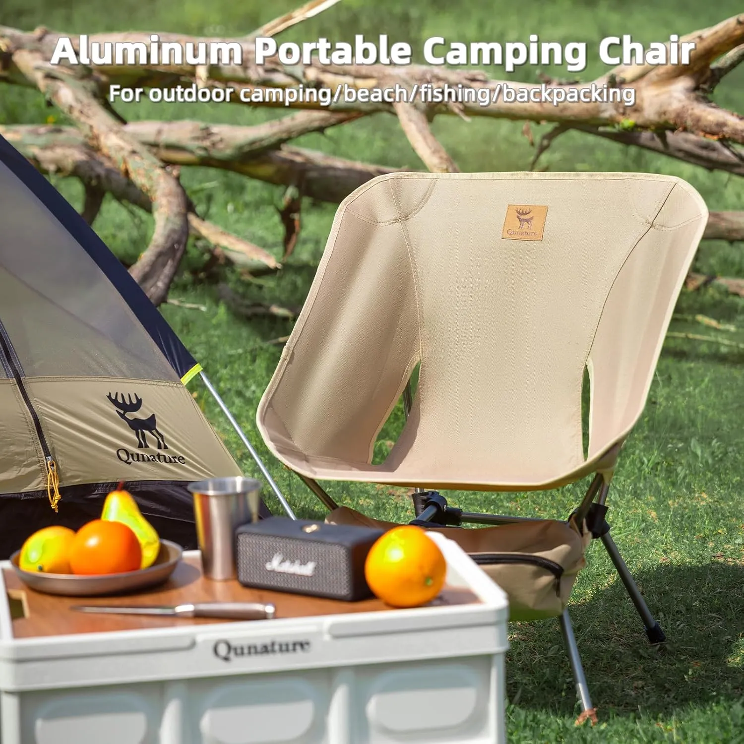 Backpacking Chair Portable Folding Camp Chair Compact Foldable Chairs Ultra Lightweight Travel Chair with Storage Bag - Supports 260 lbs - for Camping, Hiking, Travel, Beach and Picnic Khaki