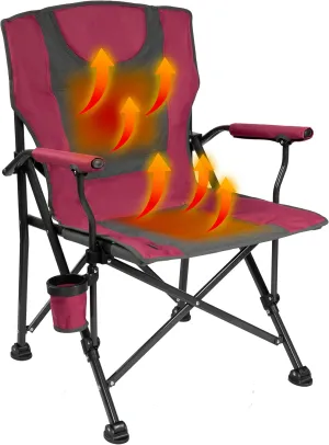 Backyard Expressions Luxury Heated Portable Camp Chair - Red/Grey - Great for Camping, Sports and The Beach