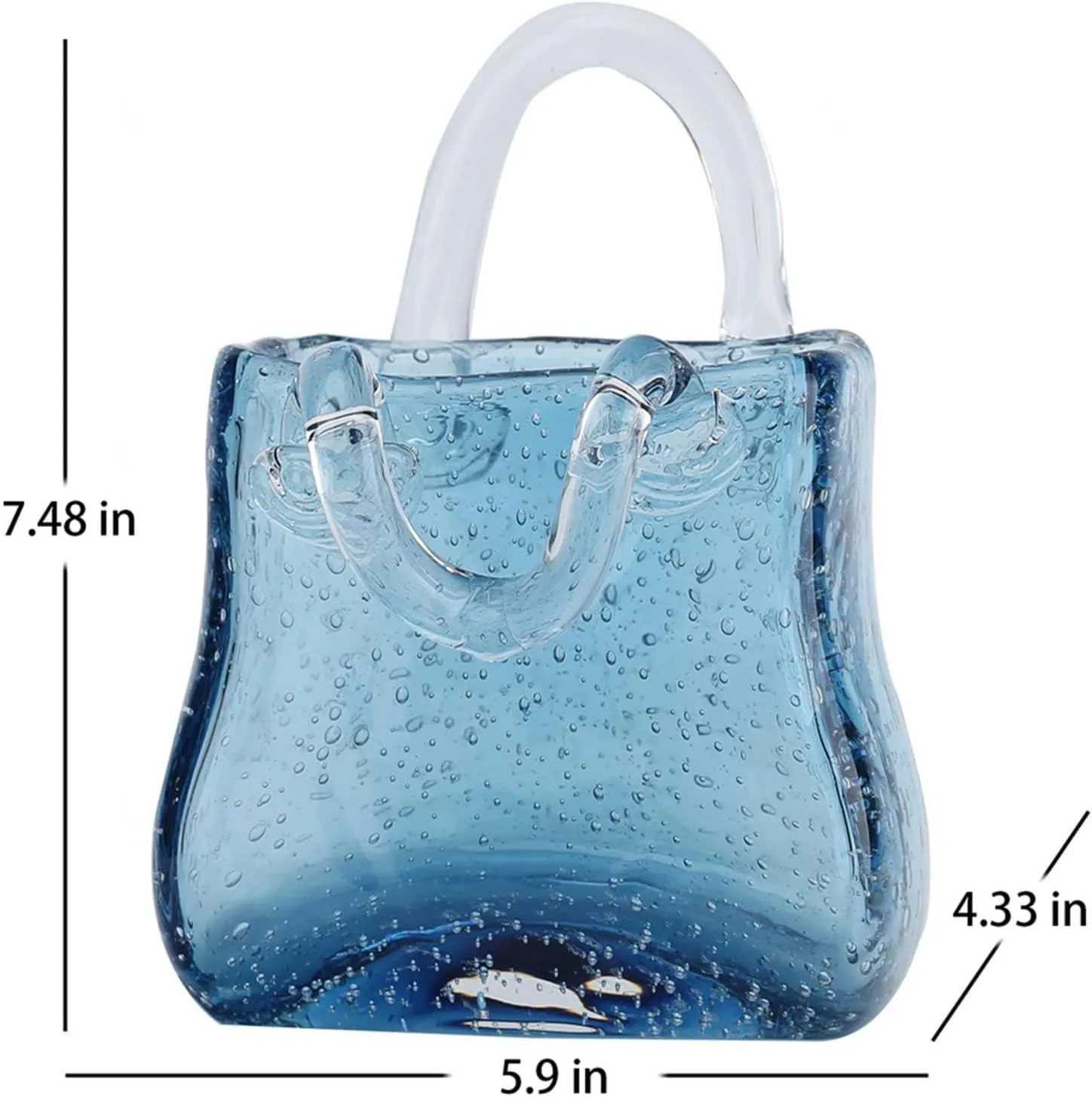 Bag Vase for Flowers, Glass Bag Vase Blowing by Hand Handbag Vase Glass Bag Flower Vase, Glass Vase for Home Décor,Living Room,Office,Garden,Wedding,Style2-Blue