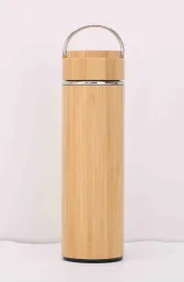 Bamboo Steel Insulated Flask with Carry Handle - 480ml