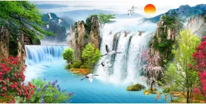 Baocicco 10x5ft Chinese Wonderland Backdrop Waterfall Backdrop Crane Backdrop Honeymoon Backdrop Scenery Sr ping Wedding Backdrop for Photography Polyester Photo Studio Props