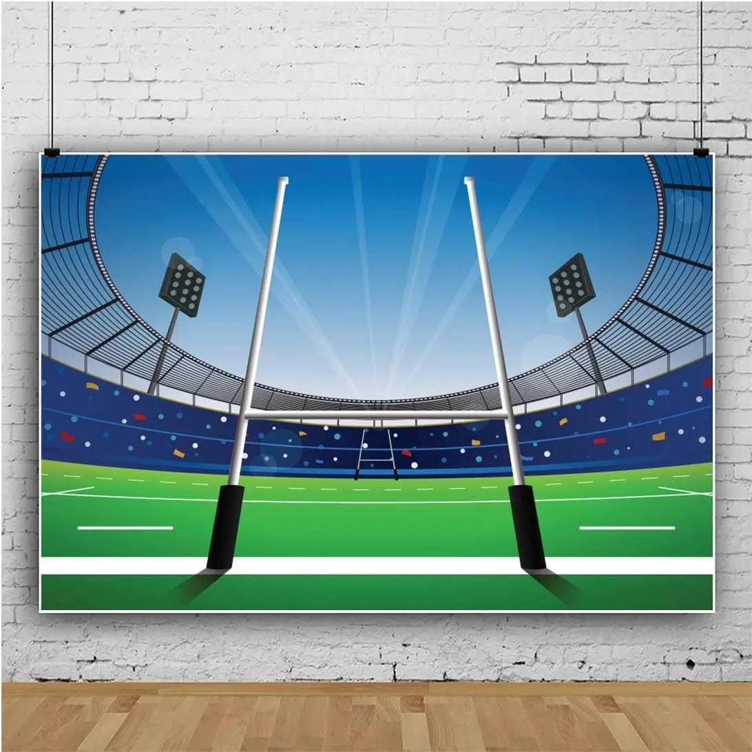 Baocicco 5x4ft Cartoon American Football Playground Green Grassland Field Photography Backdrop Background Sports Club Sports Theme Rugby Match Boys Happy Birthday Theme Photo Studio Props
