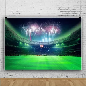 Baocicco 5x4ft Firworks Empty Football Playground Stadium Backdrop Photography Background Stadium Spotlight Football Green Grassland Sport Field Shiny Lights Theme Polyester Photo Studio Props