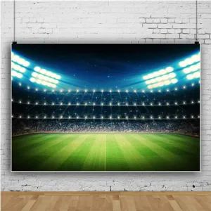 Baocicco 6.5x5ft Polyester Empty Football Playground Stadium Backdrop Photography Background Stadium Spotlight Football Green Grassland Sport Field Shiny Lights Theme Photo Studio Props