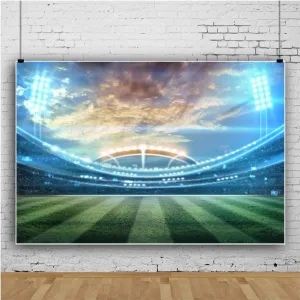 Baocicco 7x5ft Empty American Football Playground Stadium Backdrop Photography Background Stadium Spotlight Rugby Green Grassland Sport Field Shiny Lights Sports Theme Polyester Photo Studio Props