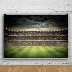 Baocicco 7x5ft Polyester Empty Football Playground Stadium Backdrop Photography Background Stadium Spotlight Football Green Grassland Sport Field Shiny Lights Sports Theme Photo Studio Props