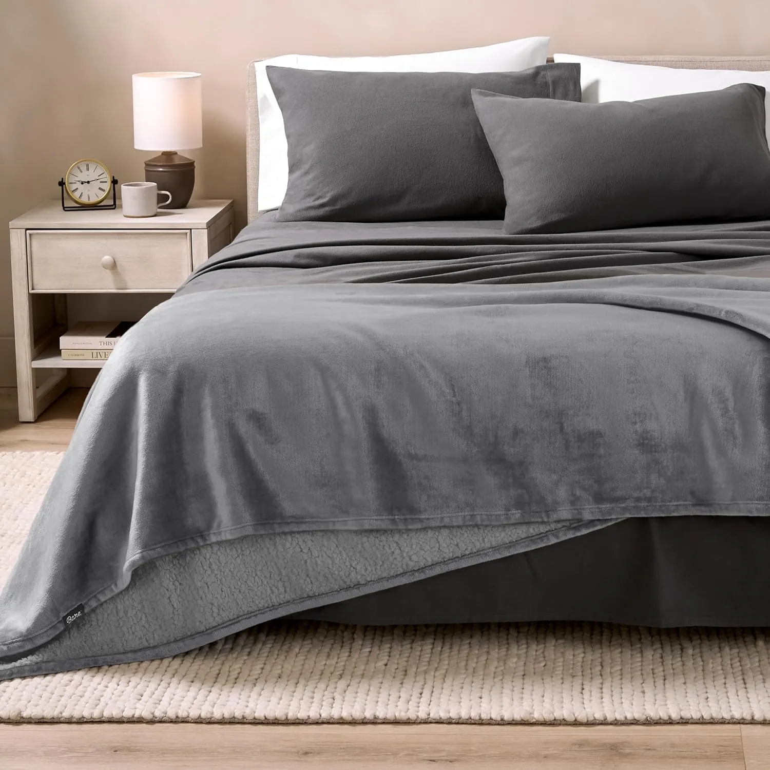 Bare Home Sherpa Fleece Blanket - Extra Long - Throw for Bed, Sofa, Couch, Camping, Travel, and Gifts - Warm & Lightweight - Soft Blanket - Reversible (Twin/Twin XL, Grey with Grey Sherpa)