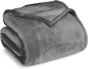 Bare Home Sherpa Fleece Blanket - Extra Long - Throw for Bed, Sofa, Couch, Camping, Travel, and Gifts - Warm & Lightweight - Soft Blanket - Reversible (Twin/Twin XL, Grey with Grey Sherpa)