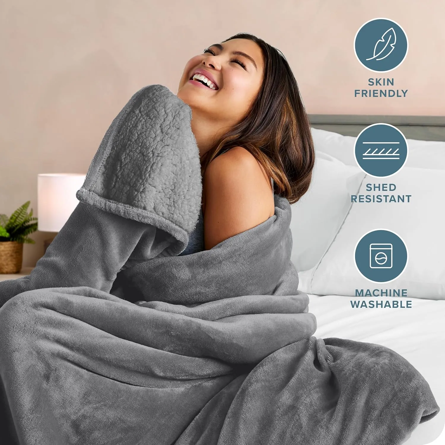 Bare Home Sherpa Fleece Blanket - Extra Long - Throw for Bed, Sofa, Couch, Camping, Travel, and Gifts - Warm & Lightweight - Soft Blanket - Reversible (Twin/Twin XL, Grey with Grey Sherpa)