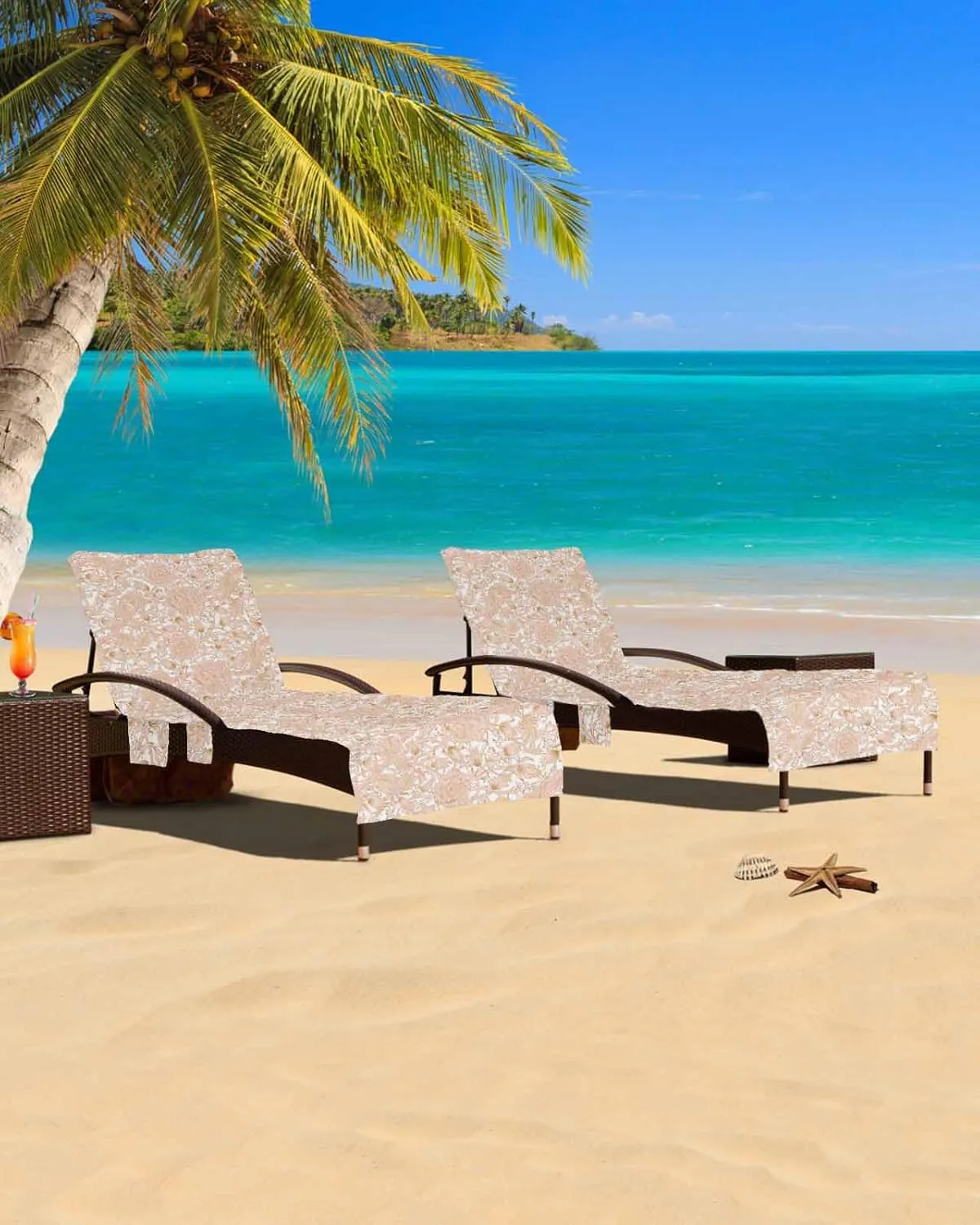 Beach Pool Patio Lounge Chaise Chair Cover Towel with Pockets, Orange Botanical Absorbent & Quick Dry Microfiber Towel Cover Bag Summer Travel Accessories for Sunbathing Spring Summer Flower Blossom