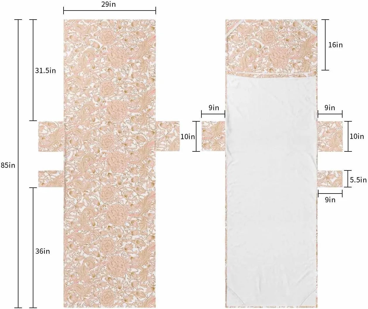 Beach Pool Patio Lounge Chaise Chair Cover Towel with Pockets, Orange Botanical Absorbent & Quick Dry Microfiber Towel Cover Bag Summer Travel Accessories for Sunbathing Spring Summer Flower Blossom