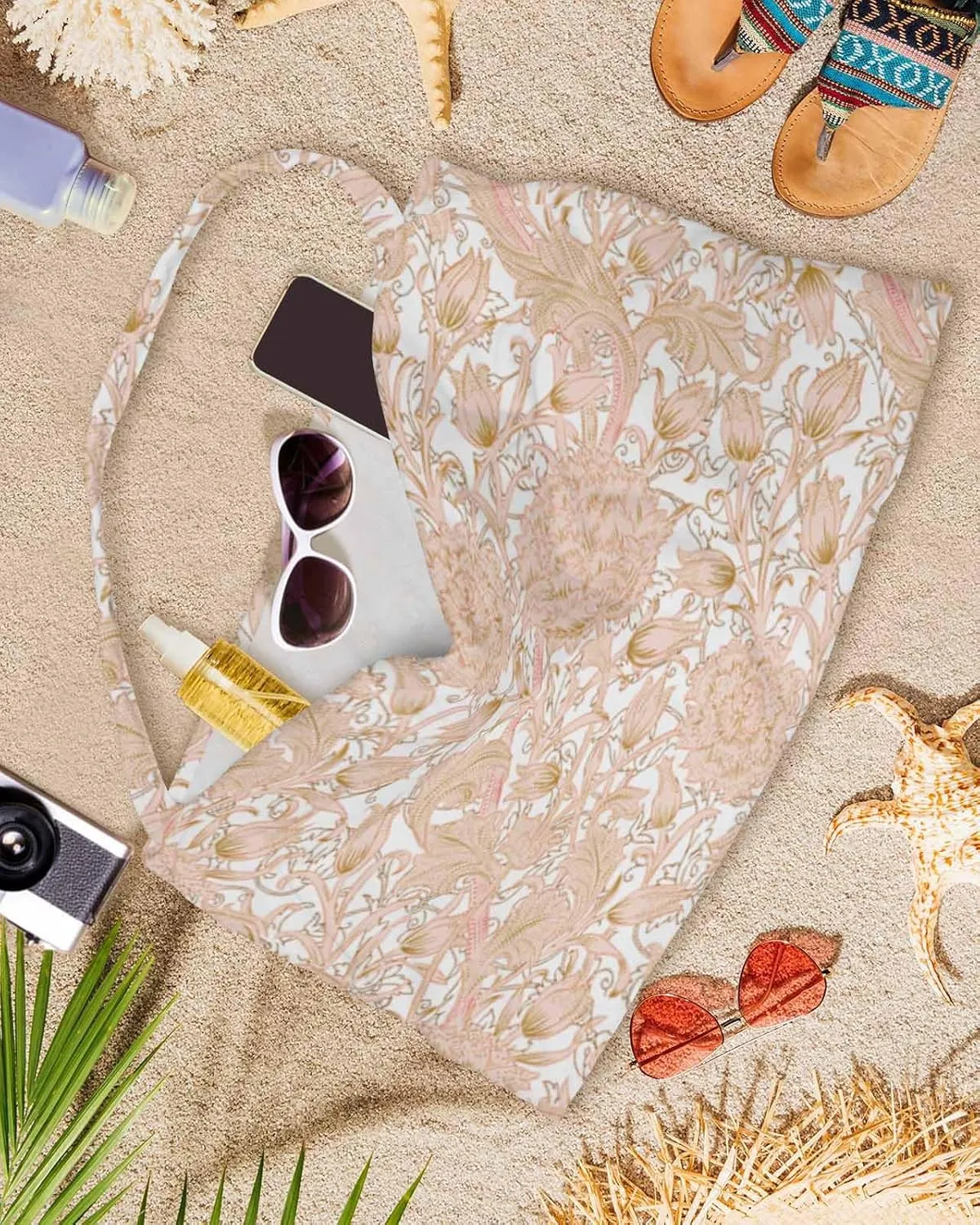 Beach Pool Patio Lounge Chaise Chair Cover Towel with Pockets, Orange Botanical Absorbent & Quick Dry Microfiber Towel Cover Bag Summer Travel Accessories for Sunbathing Spring Summer Flower Blossom