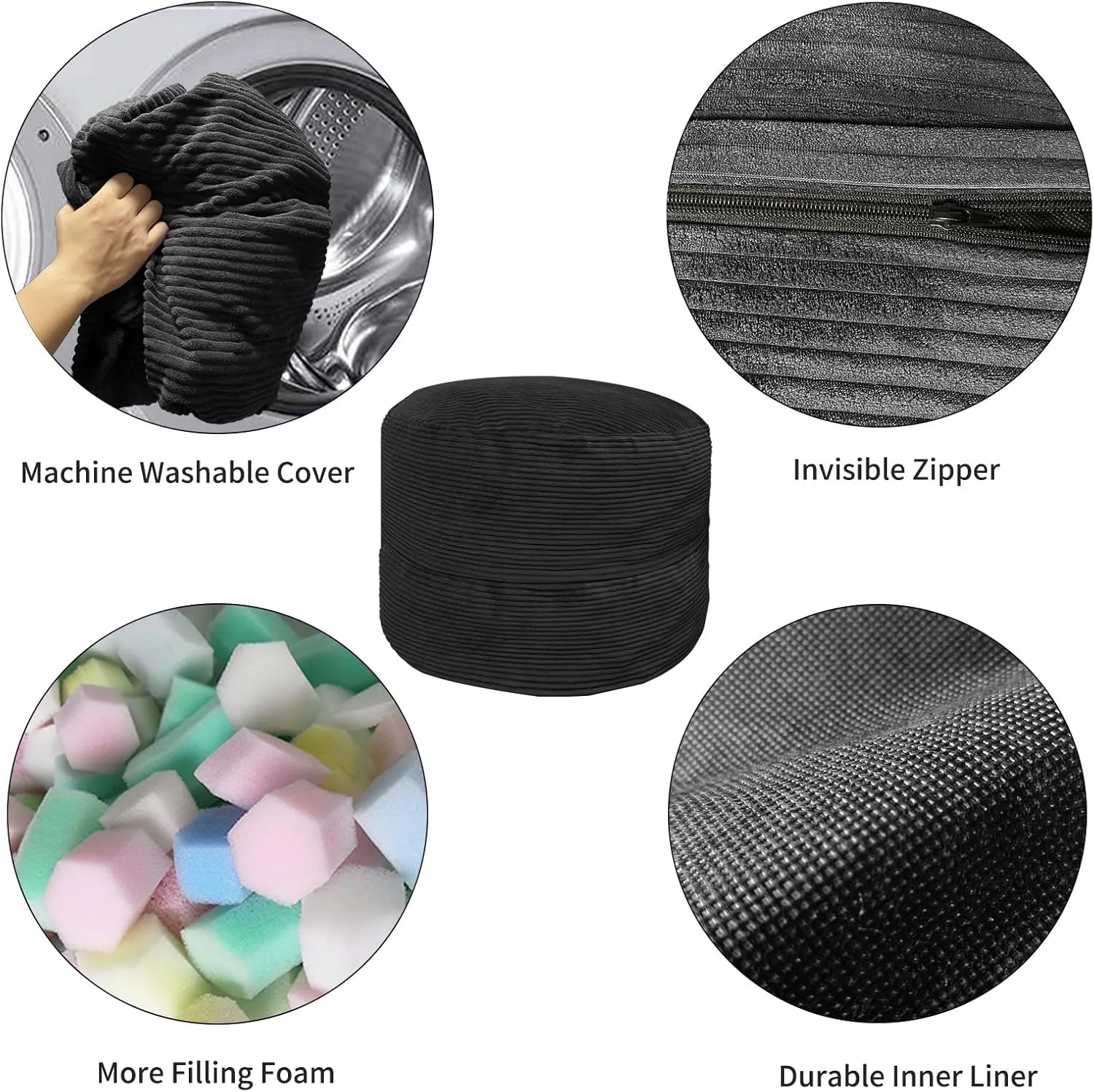 Bean Bag Chair for Adults, 3FT High-Rebound Memory Foam Bean Bag Sofa with Removable Cover, Oversized Bean Bag Couch for Gaming, Reading and Relaxation, Black