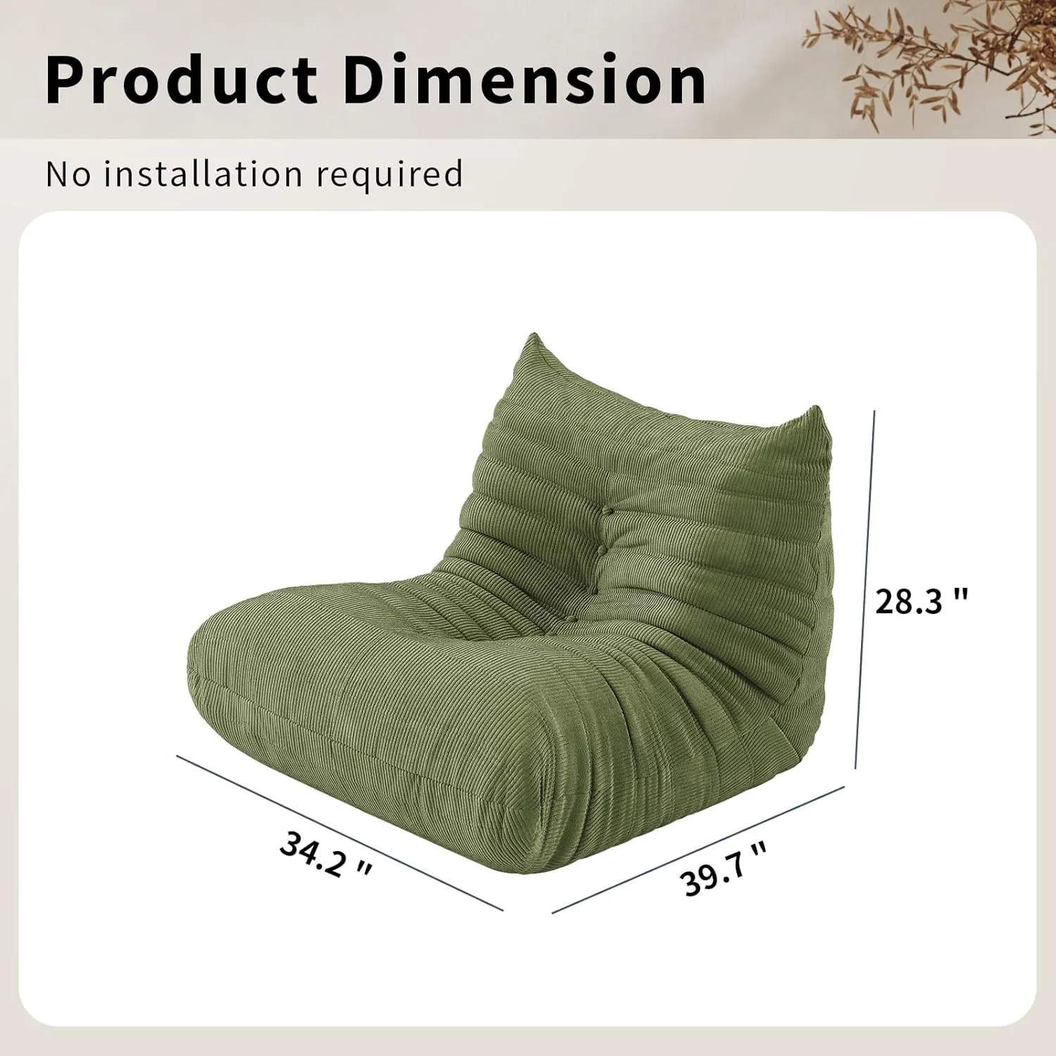 Bean Bag Chair for Adults Fireside Floor Lazy Sofa Couches Corduroy Cozy Sofas with Ergonomic Design Memory Foam Lounger Couch for Dorm, Apartment and Gaming Venue,Olive Green