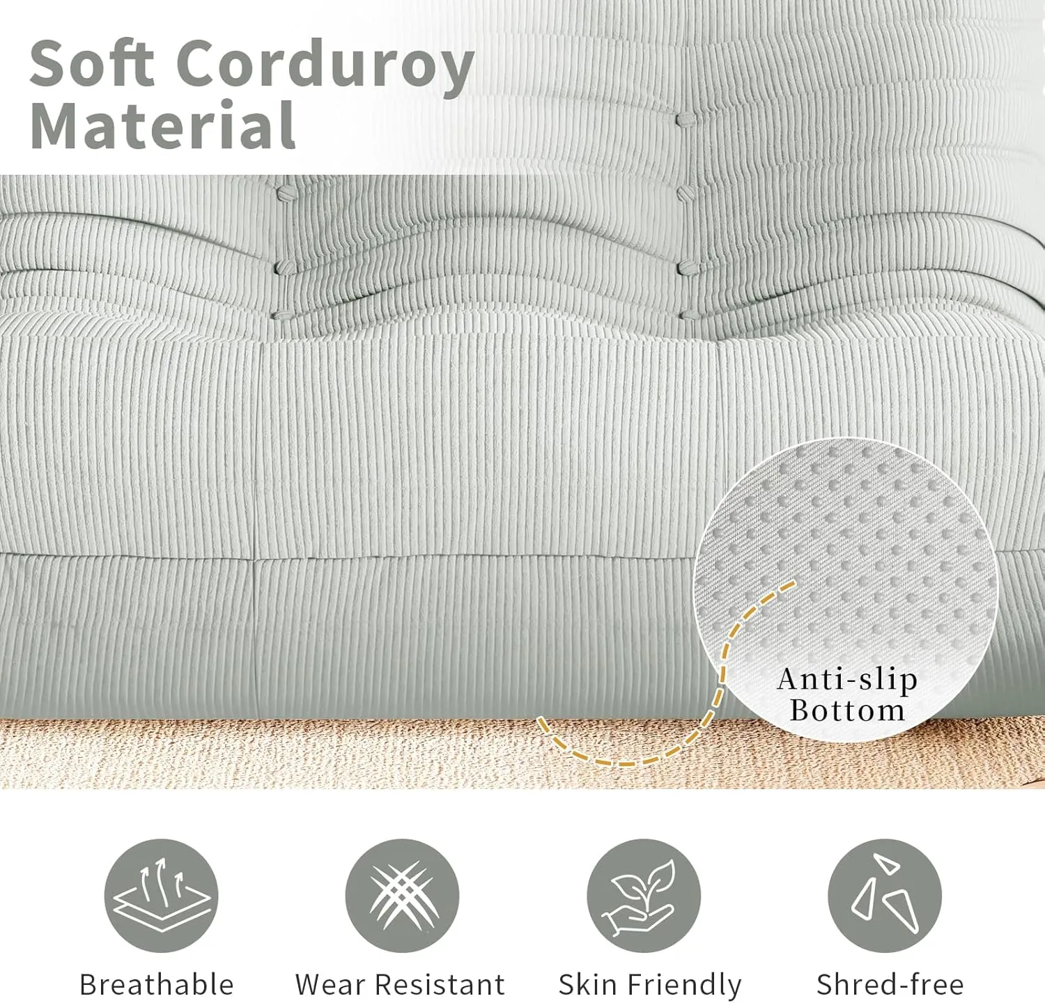 Bean Bag Chair Sofa Fireside Big Sack BeanBag Lounger Couch for Adults Corduroy Cozy Lazy Floor Sofa Memory Foam Chair for Home, Apartment and Gaming Venue,Mint Green