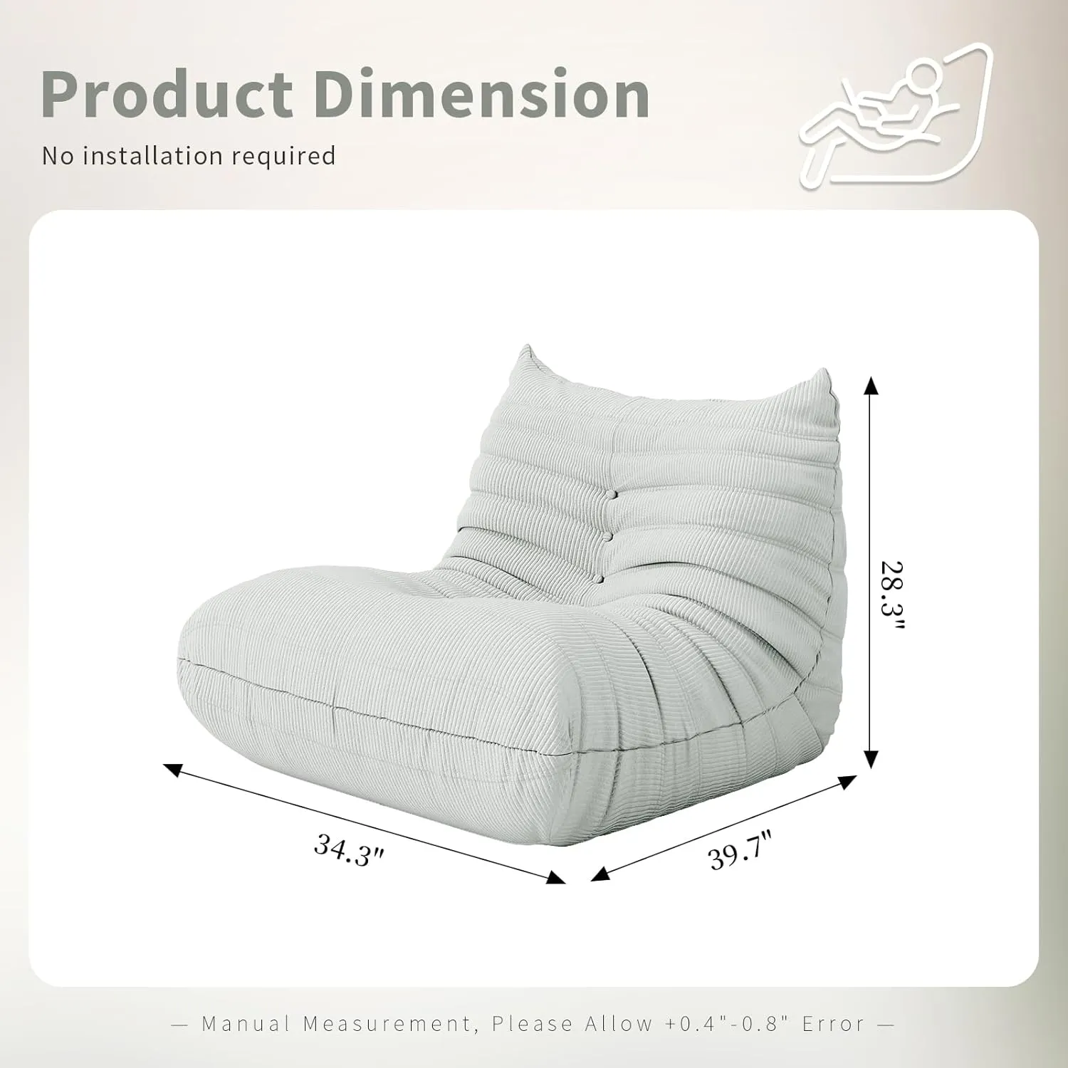 Bean Bag Chair Sofa Fireside Big Sack BeanBag Lounger Couch for Adults Corduroy Cozy Lazy Floor Sofa Memory Foam Chair for Home, Apartment and Gaming Venue,Mint Green
