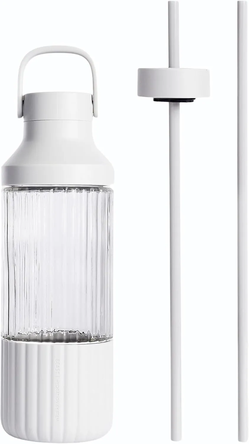 BEAST Health™ Dual Cap Glass Hydration Bottle Cloud White