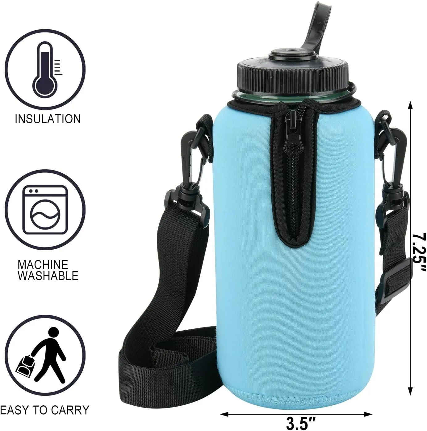 Beautyflier 2pcs Neoprene Water Bottle Sleeve Insulator Cooler, Compatible with 32oz Nalgene Water Bottle, Prevents Condensation, Insulates Beverages Bottle Holder Sleeve for Backpacking, Hiking, Gym