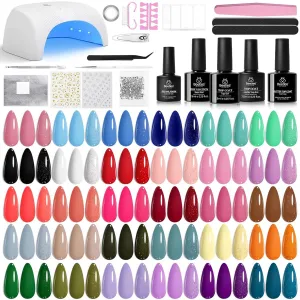 Beetles Gel Nail Polish Kit with U V Light, 32 Colors Gel Polish Nail Kit 55 Pcs Gel Polish Set Base & Matte and Glossy Top Coat Soak Off DIY Nail Art Set Manicure Gifts for Women