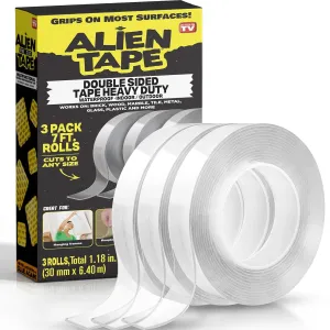 Bell Howell Alientape Nano Double Sided Tape, 21-ft Multipurpose Removable Adhesive Transparent, Grip Mounting Washable Strong Sticky Heavy Duty for Carpet Photo Frame Poster Décor - As Seen On TV