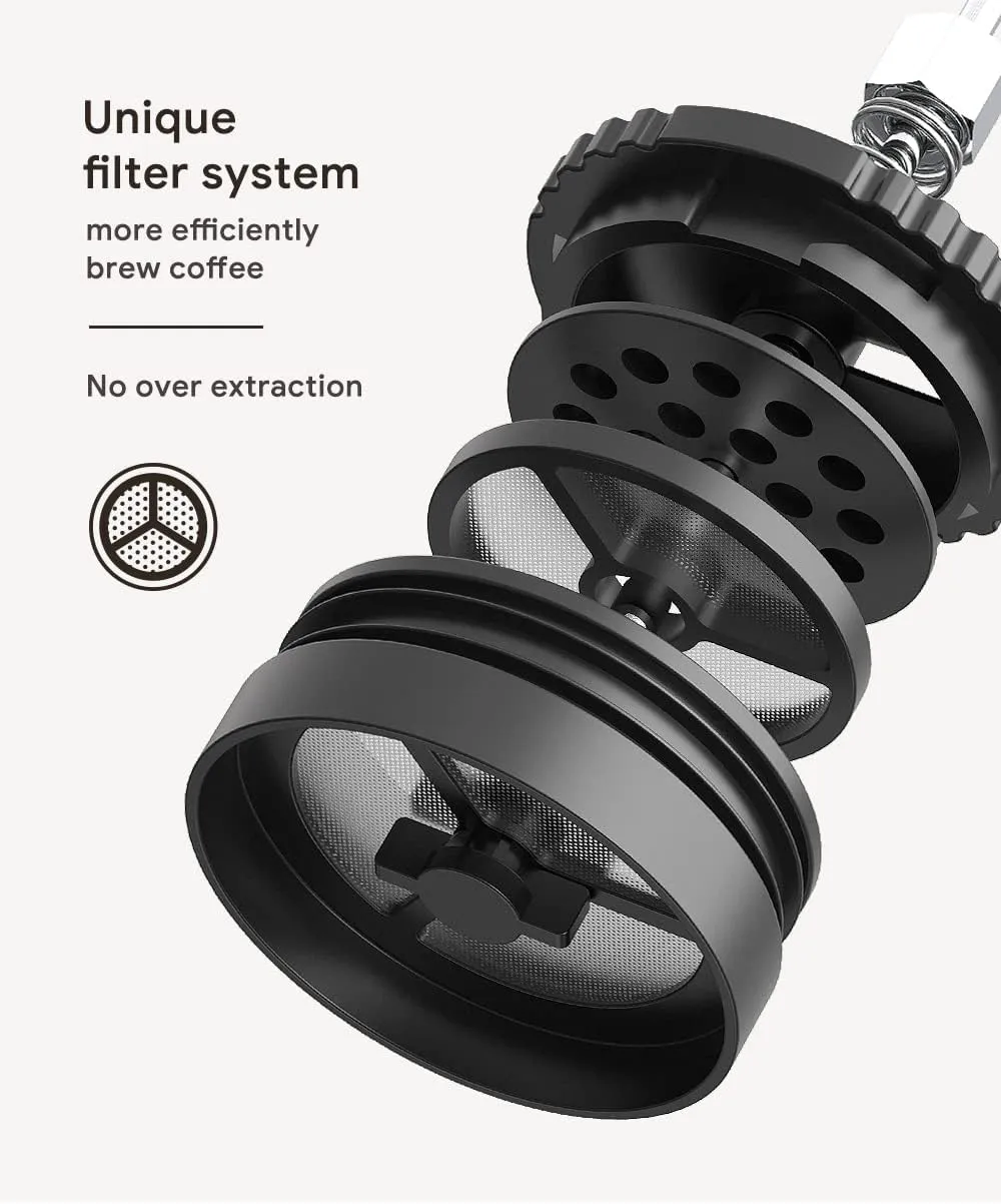 BENFUCHEN Portable French Press Coffee Maker Car-Go Vacuum Insulated Bottle, Travel French Coffee Maker With Unique Filter Stainless Steel Tea/Coffee Mug For Camping, 320ML