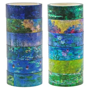Berkin Arts 12 Rolls Art Floral Designs Washi Tape Set - 15 mm Wide Decorative Adhesive Masking Tape Cloisonnism Landscape Vintage Iridescent Venetian Claude Monet Series