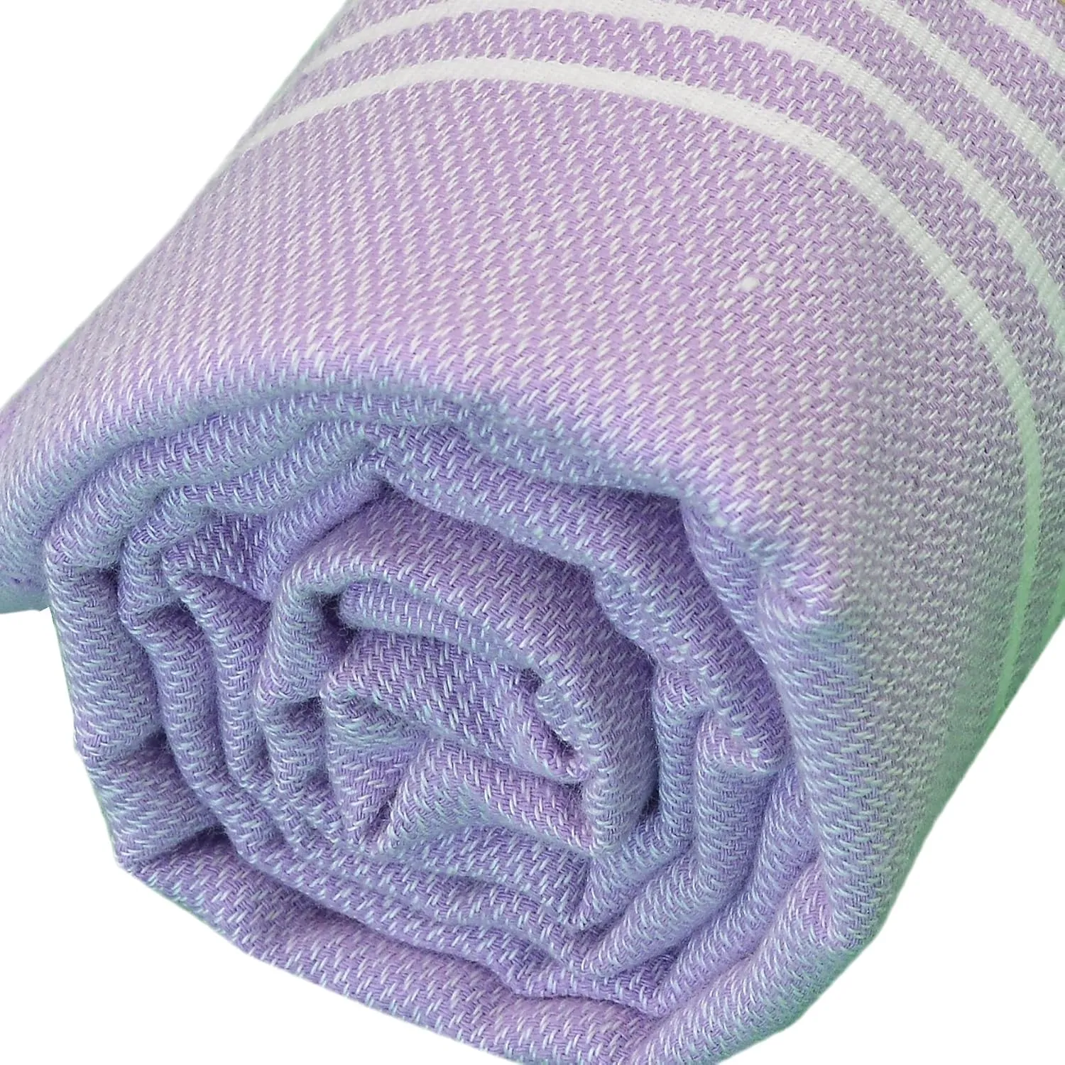 Bersuse Towels Anatolia XL Beach Blanket Throw Blanket Turkish Towel 100% Cotton Extra-Large Quick-Dry Lightweight Premium Peshtemal Towel - 61x82 Inches, Lilac
