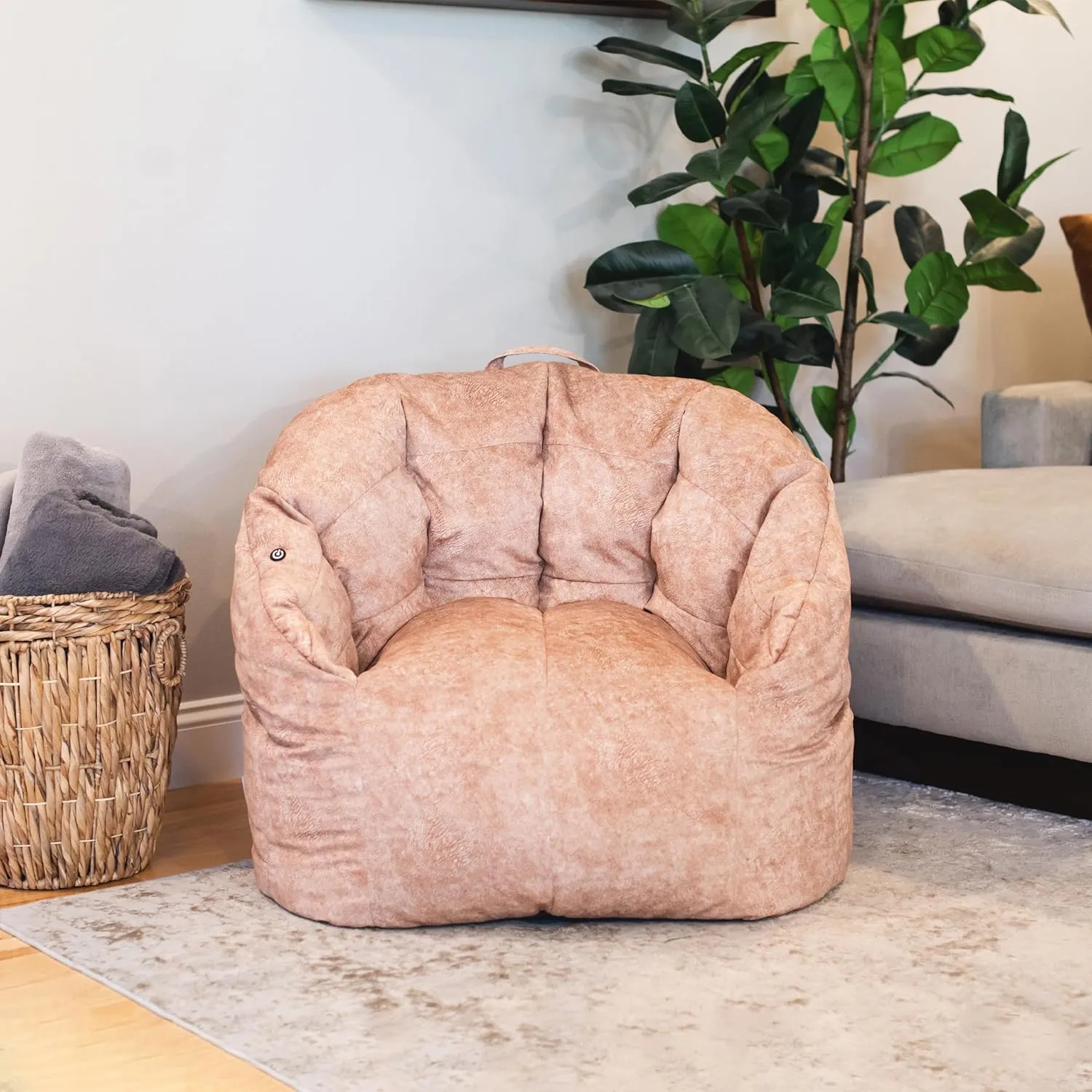 Big Joe Milano w/ Vibe Vibrating Massage Bean Bag Chair, Caribou Hyde, Faux Suede Polyester Blend, 2.5 feet