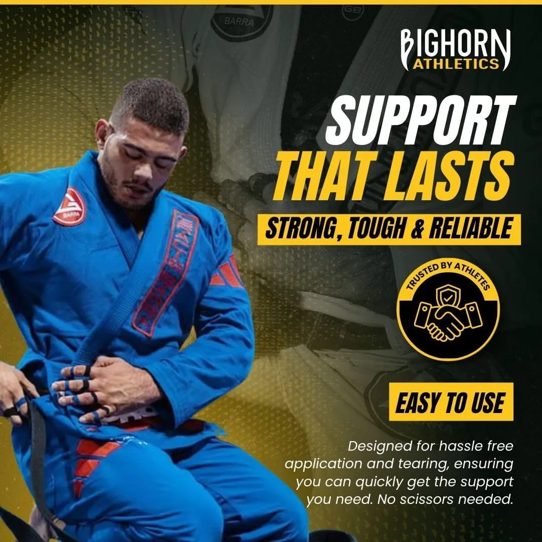 Bighorn Athletics Jiu Jitsu Finger Tape, 0.5-Inch x 45-feet, 8-Rolls | Residue-Free, Zinc Oxide Adhesive | Athletic Sports Tape for BJJ, Wrestling, Climbing, Volleyball, Hands & Toes | Black & Blue
