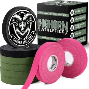 Bighorn Athletics Jiu Jitsu Finger Tape, Athletic Sports Tape For Injuries & Support: BJJ, Wrestling, Rock Climbing, Volleyball, Hands & Toes | 0.5-Inch x 45-feet, 8-Rolls, Military Green, Black, Pink