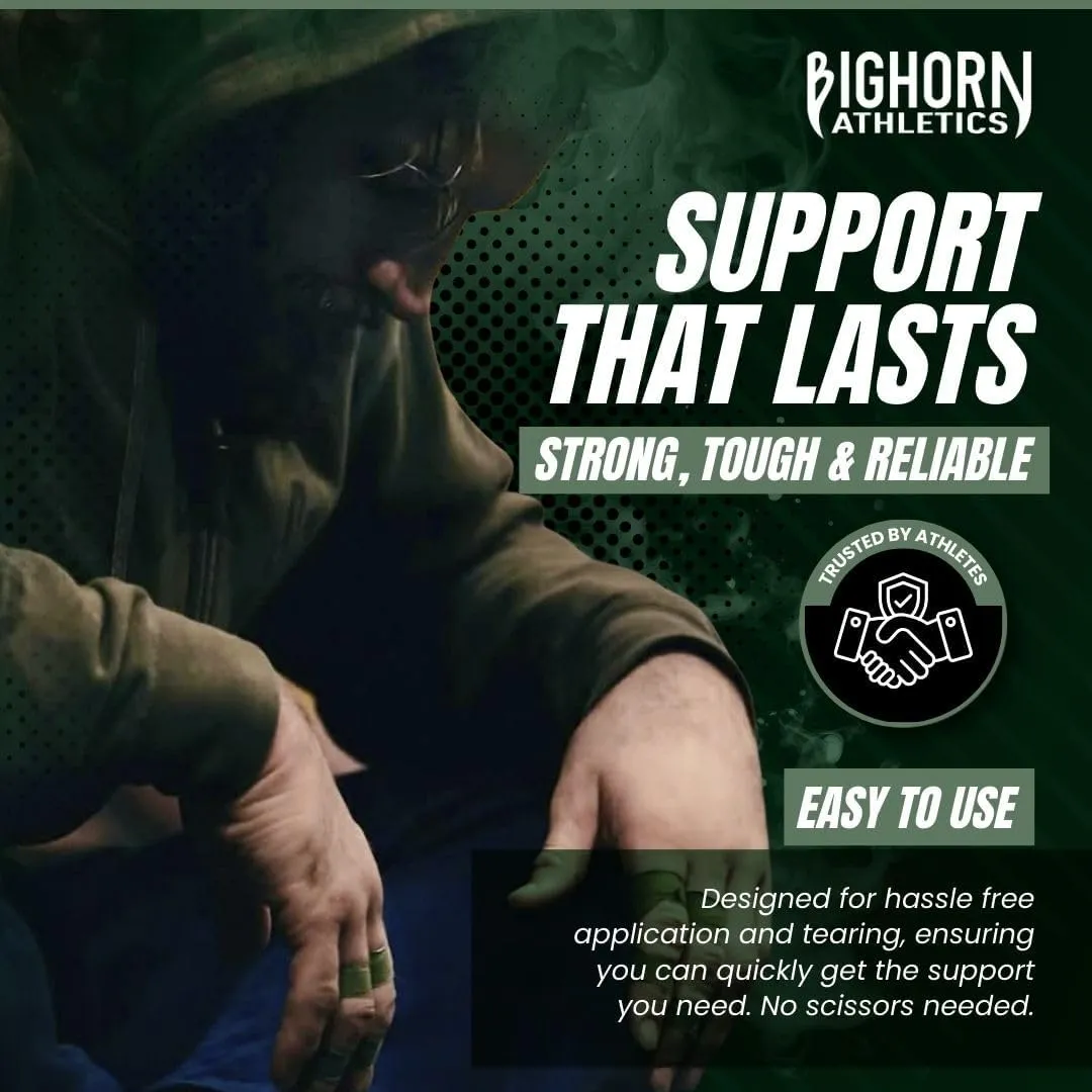 Bighorn Athletics Jiu Jitsu Finger Tape, Athletic Sports Tape For Injuries & Support: BJJ, Wrestling, Rock Climbing, Volleyball, Hands & Toes | 0.5-Inch x 45-feet, 8-Rolls, Military Green, Black, Pink
