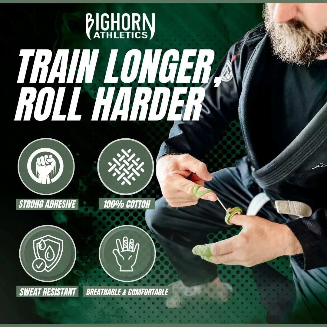 Bighorn Athletics Jiu Jitsu Finger Tape, Athletic Sports Tape For Injuries & Support: BJJ, Wrestling, Rock Climbing, Volleyball, Hands & Toes | 0.5-Inch x 45-feet, 8-Rolls, Military Green, Black, Pink