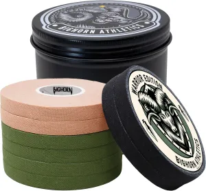 Bighorn Athletics Military Green, Black & Nude Finger Tape with Black Tin Canister | 0.3 in x 45 Ft, 8-Rolls | All-Purpose Protection & Support Tape for Jiu Jitsu, Climbing, Golf, Volleyball & More